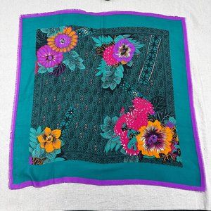 Vintage Cottagecore Floral Paisley scarf fringe edges Alyssa made in Italy